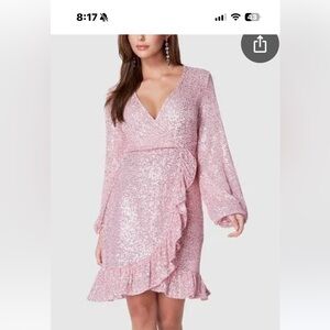 Elegant Pink Sequin Wrap Dress